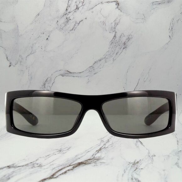 GUCCI Sunglasses New Black Wrap Square Acetate Fashion Show Rectangle Metal Logo - Picture 4 of 13